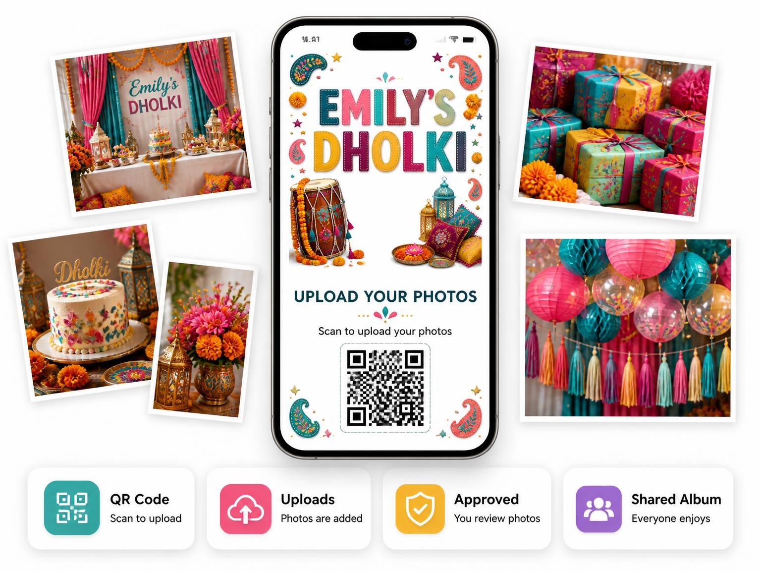 The shared photo gallery that comes with the Dholak Drum Dholki Invitation invitation