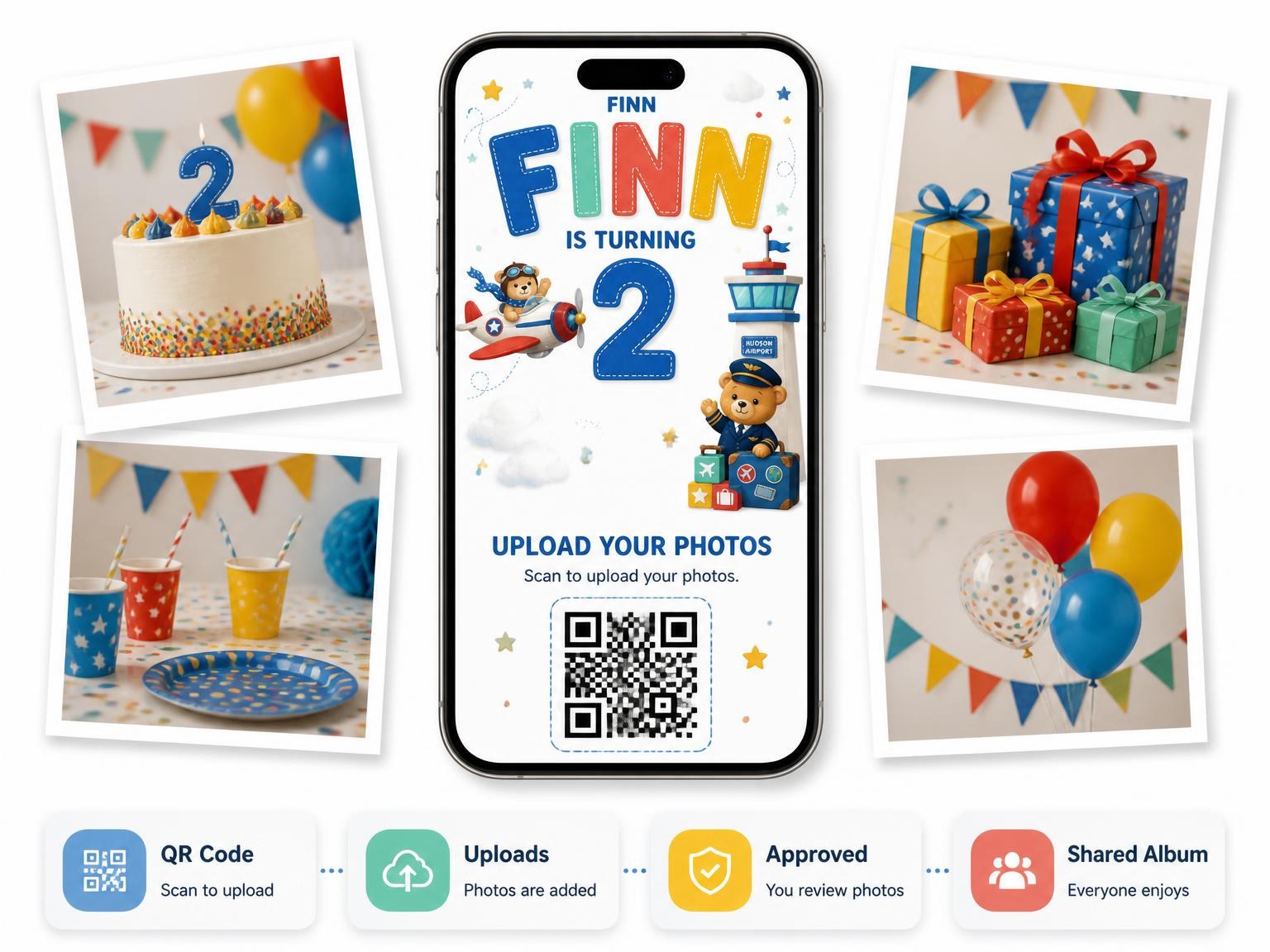 The shared photo gallery that comes with the Teddy Bear Stitched 2nd Birthday Invitation invitation