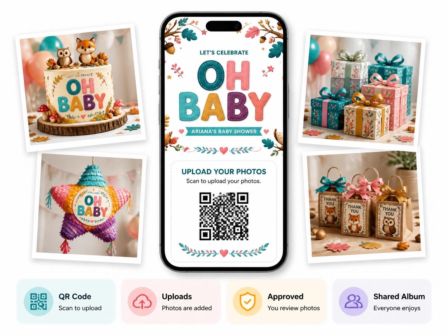 The shared photo gallery that comes with the Fox Fawn Baby Shower Invitation invitation