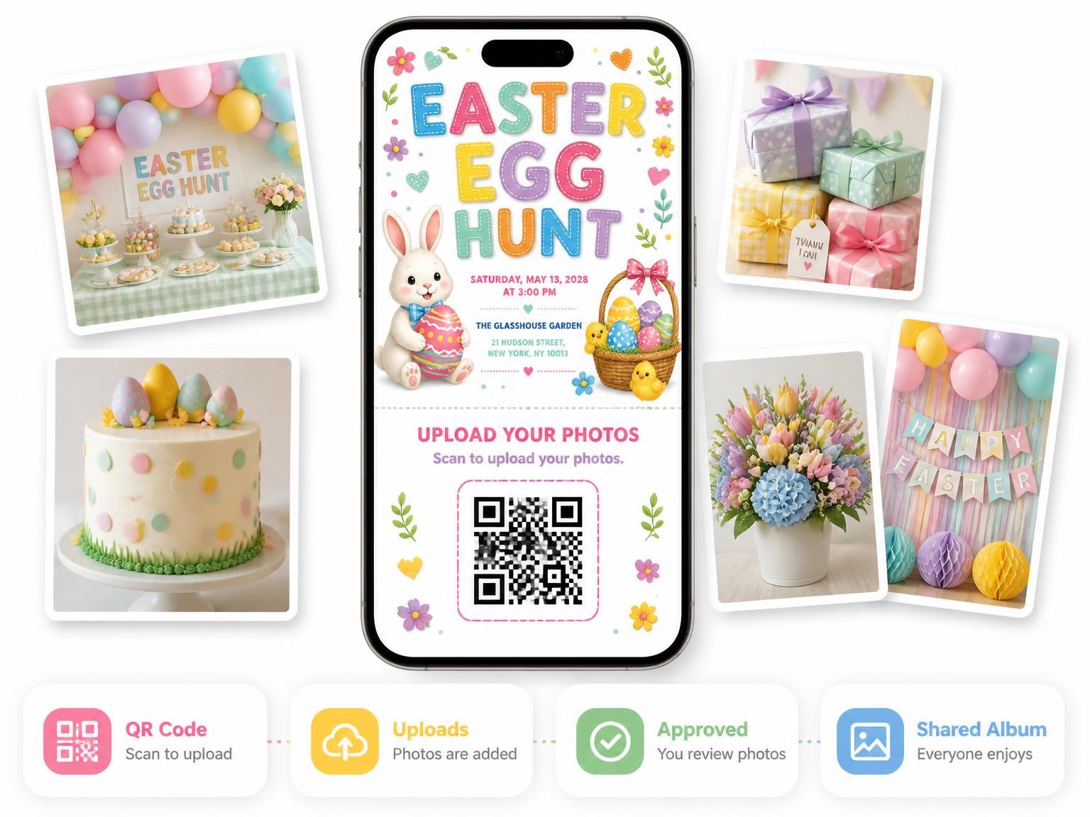 The shared photo gallery that comes with the Easter Bunny Easter Egg Hunt Invitation invitation
