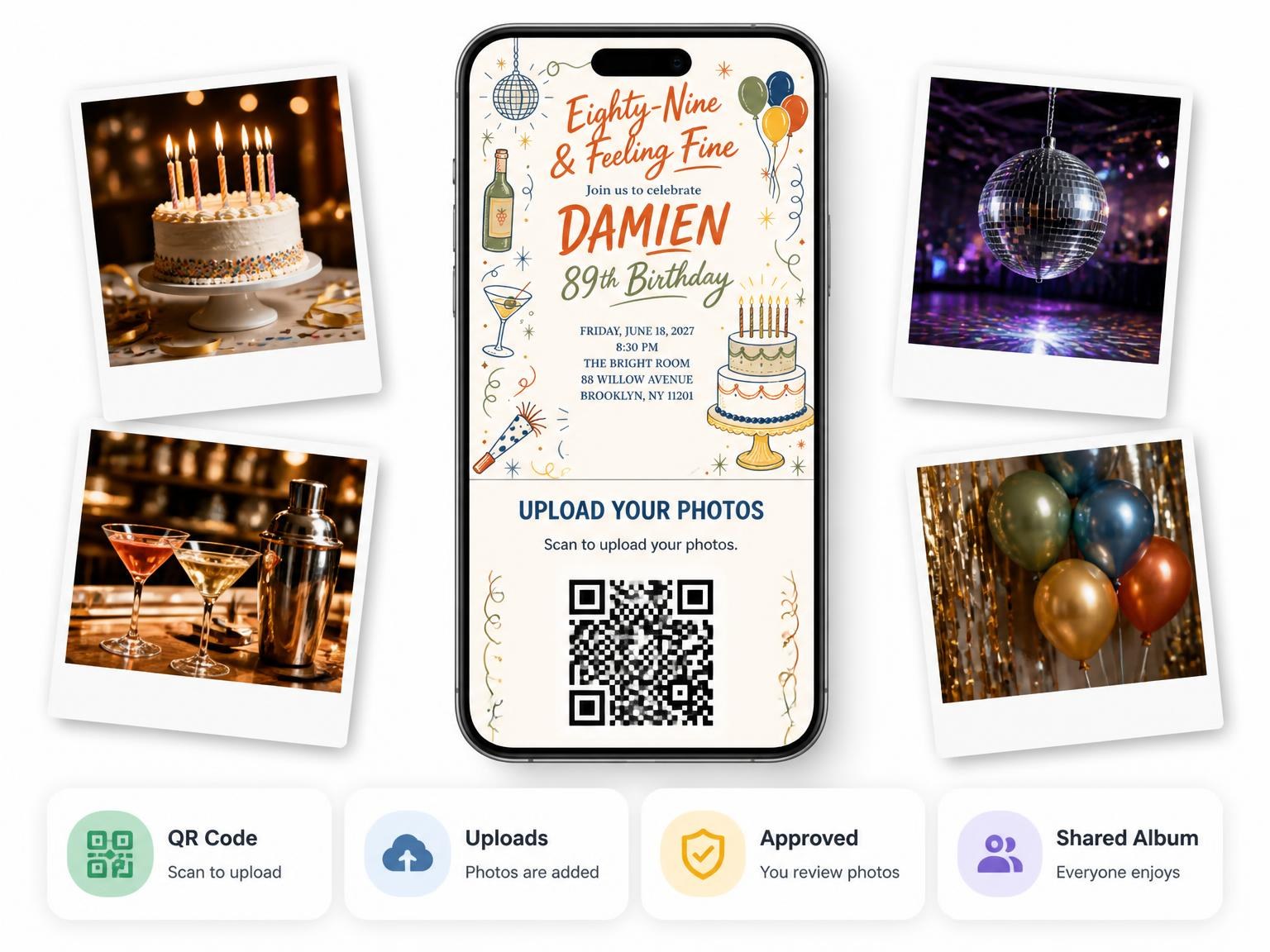 The shared photo gallery that comes with the Retro Doodle 89th Birthday Invitation invitation