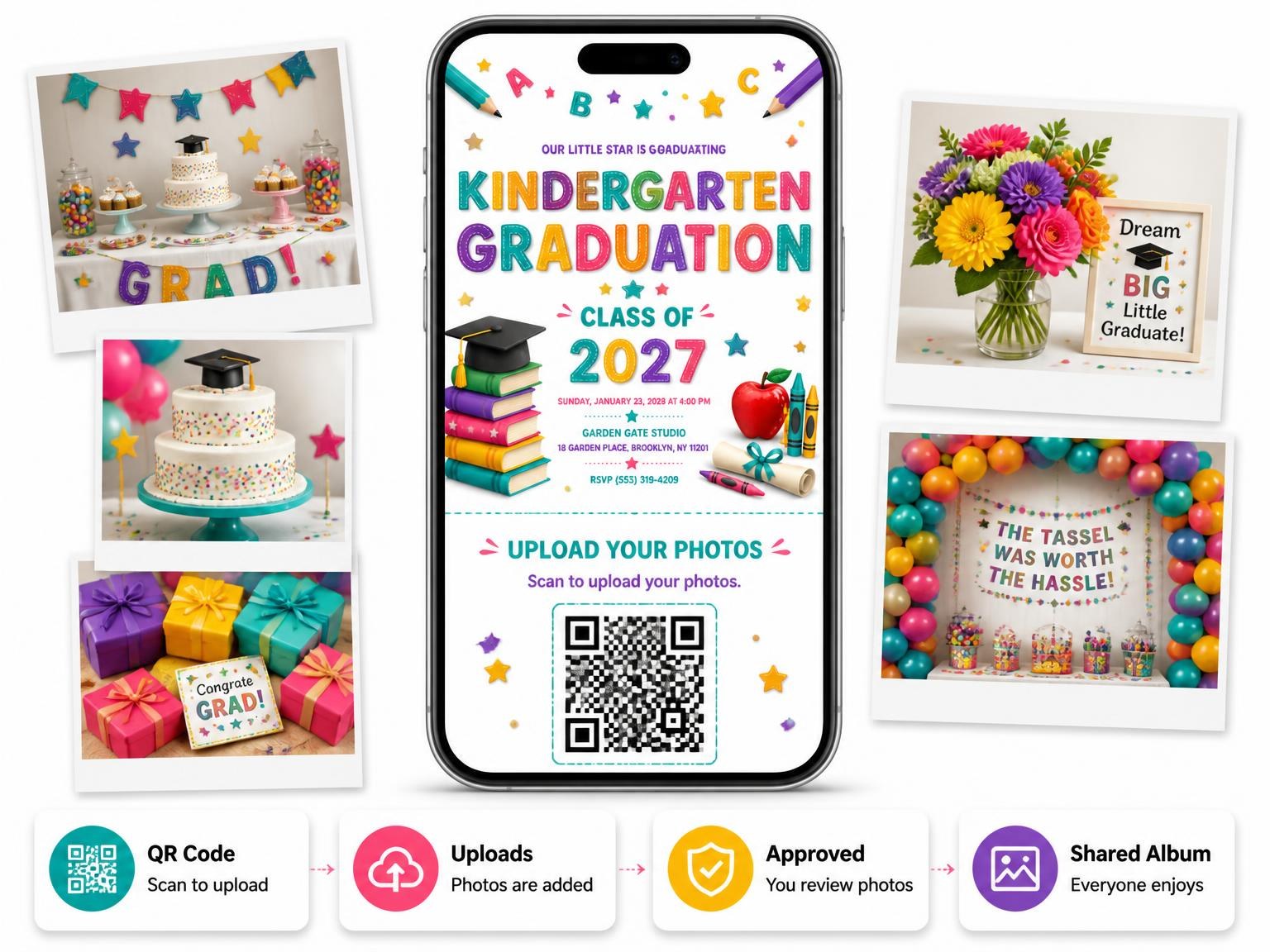 The shared photo gallery that comes with the Kindergarten Graduation Invitation invitation