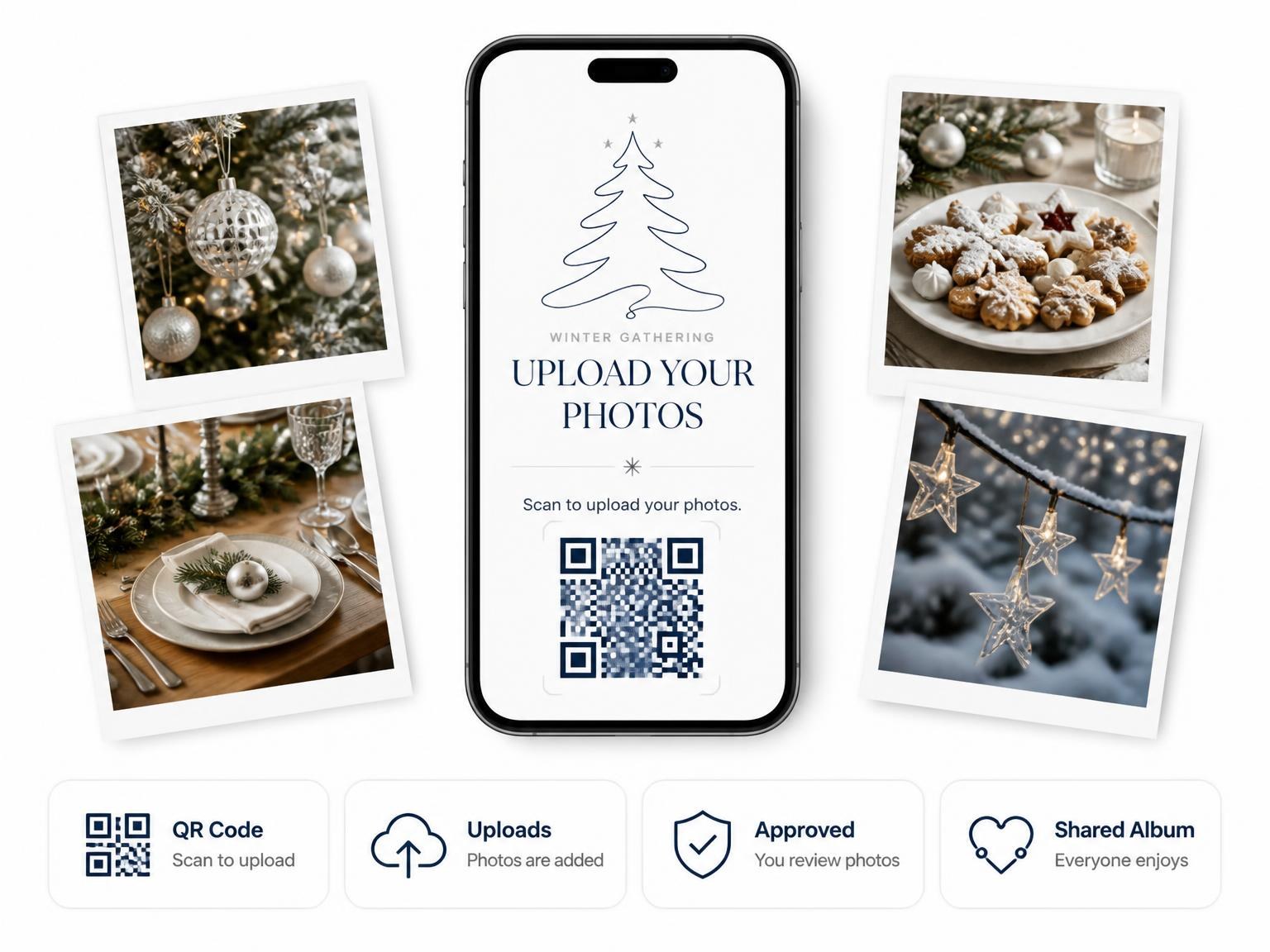 The shared photo gallery that comes with the Blue Gradient Line Art Winter Party invitation
