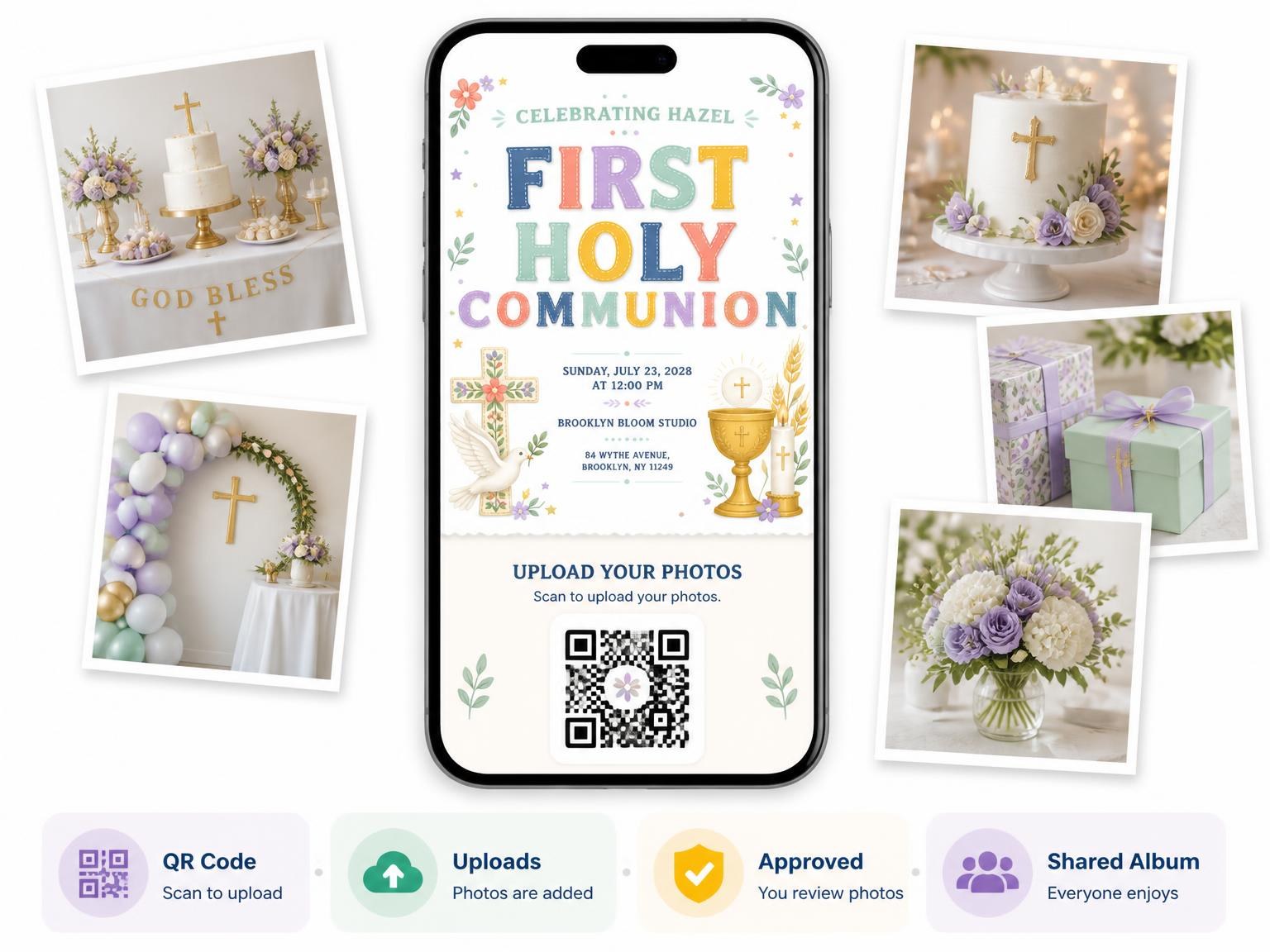 The shared photo gallery that comes with the Chalice First Holy Communion Invitation invitation