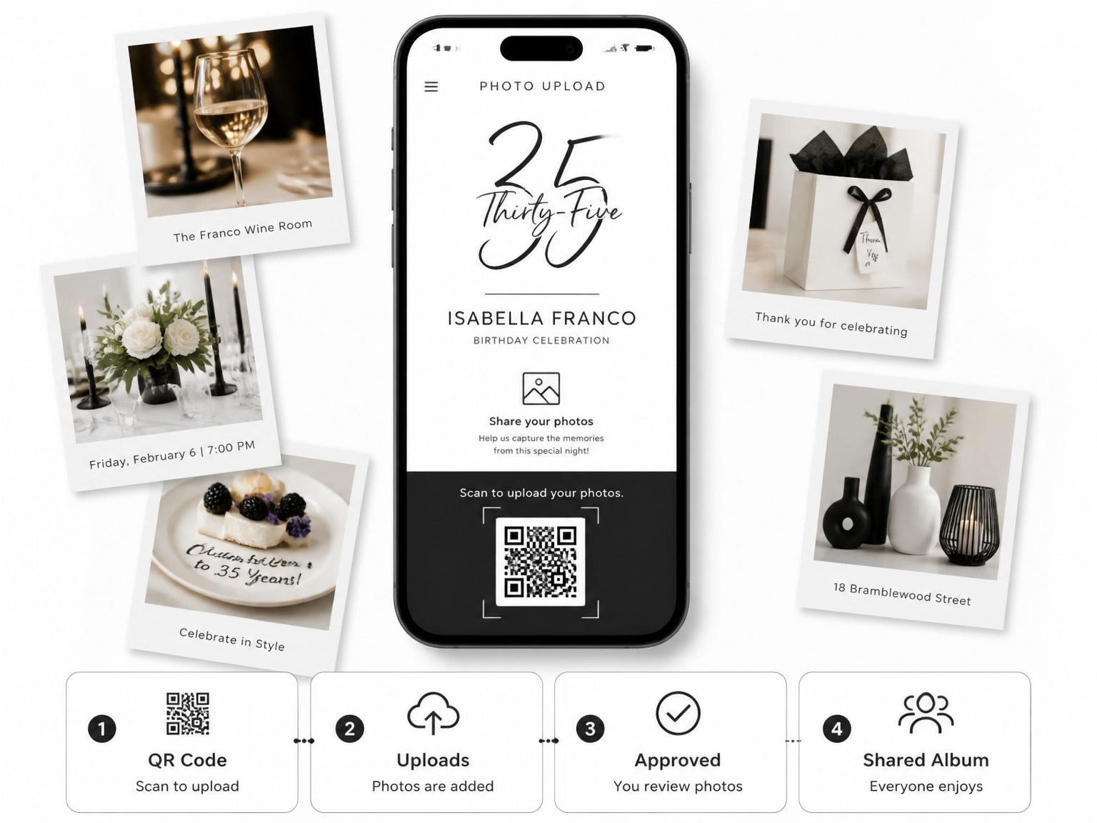 The shared photo gallery that comes with the Minimalist Script Milestone Birthday Invitation invitation