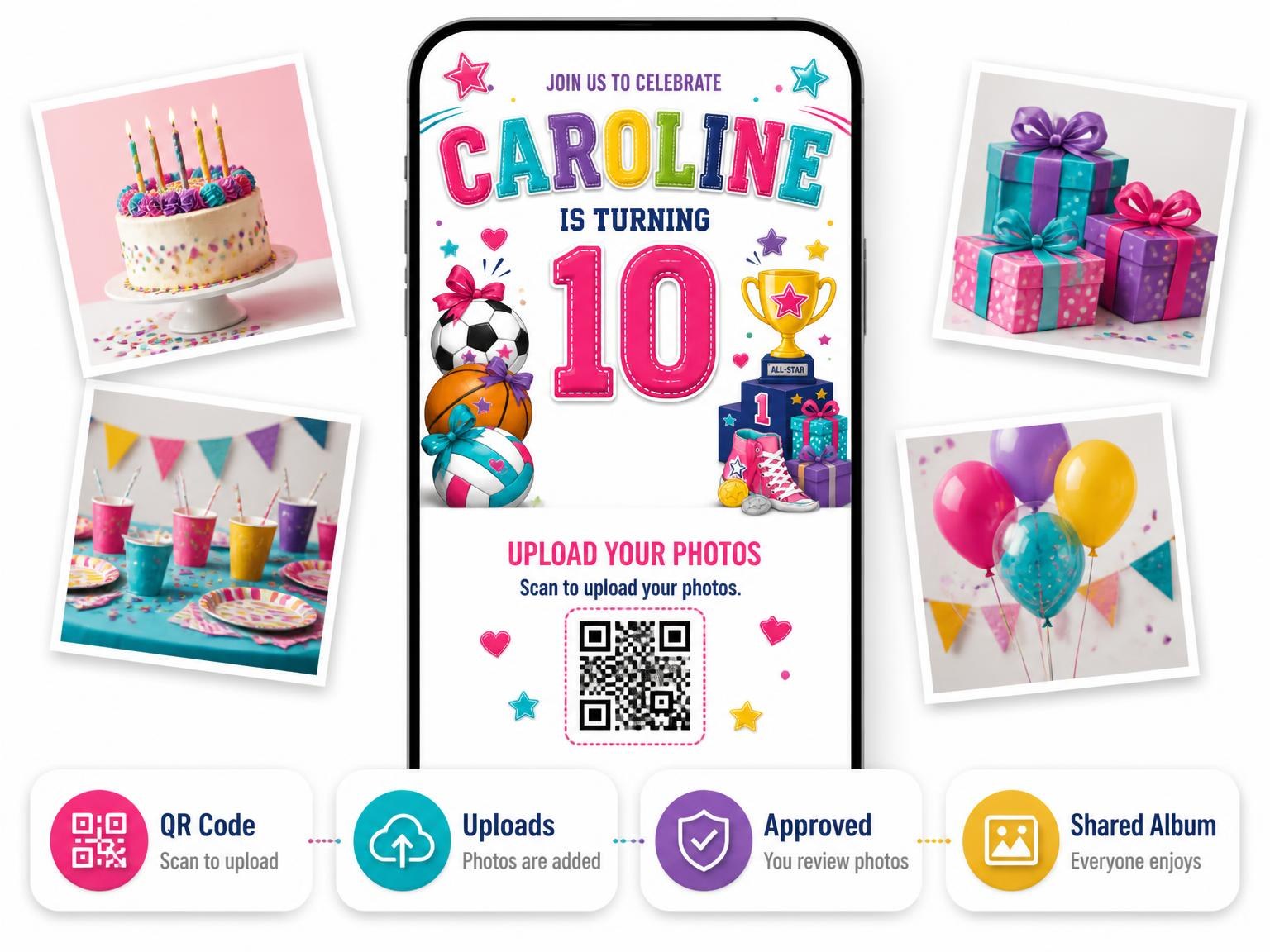 The shared photo gallery that comes with the Championship Trophy 10th Birthday Invitation invitation