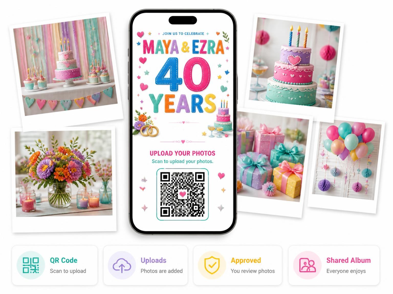 The shared photo gallery that comes with the Sugar Flowers 40th Anniversary Invitation invitation