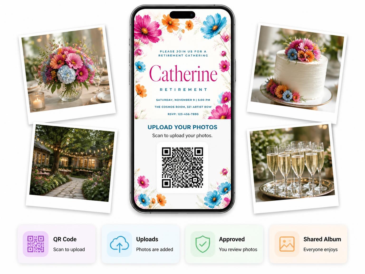 The shared photo gallery that comes with the Flowers Wildflowers Retirement Invitation invitation