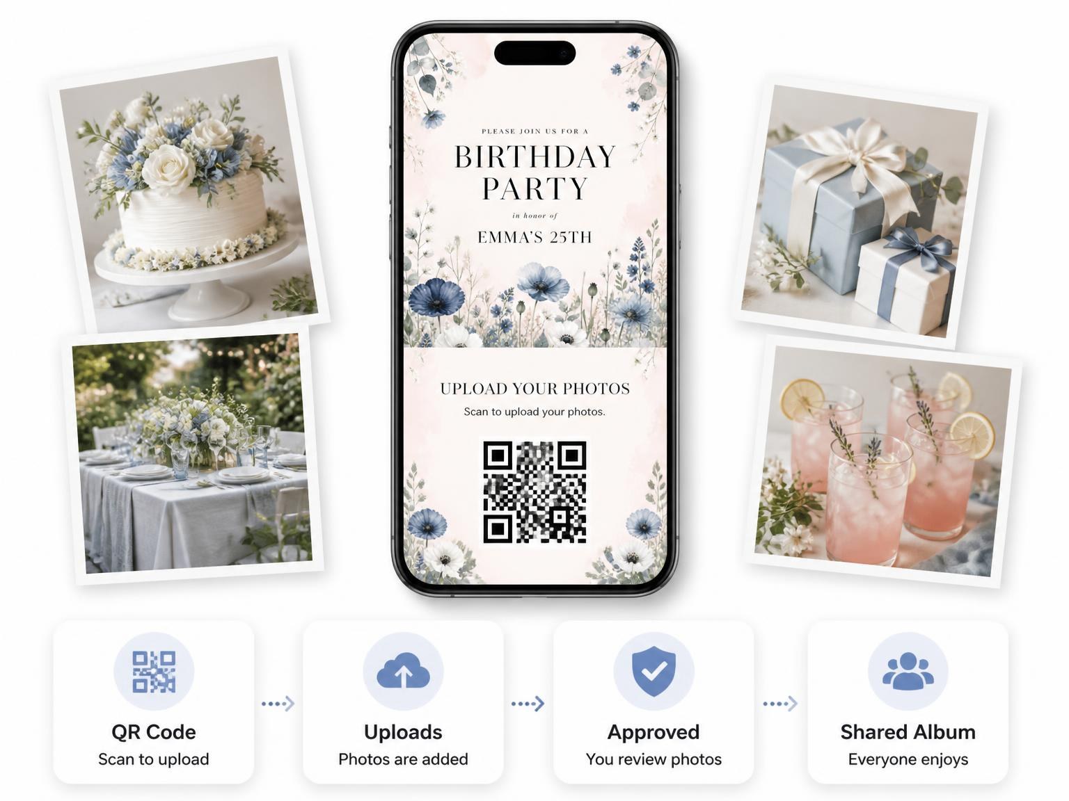 The shared photo gallery that comes with the Wildflowers Poppies 25th Birthday Invitation invitation