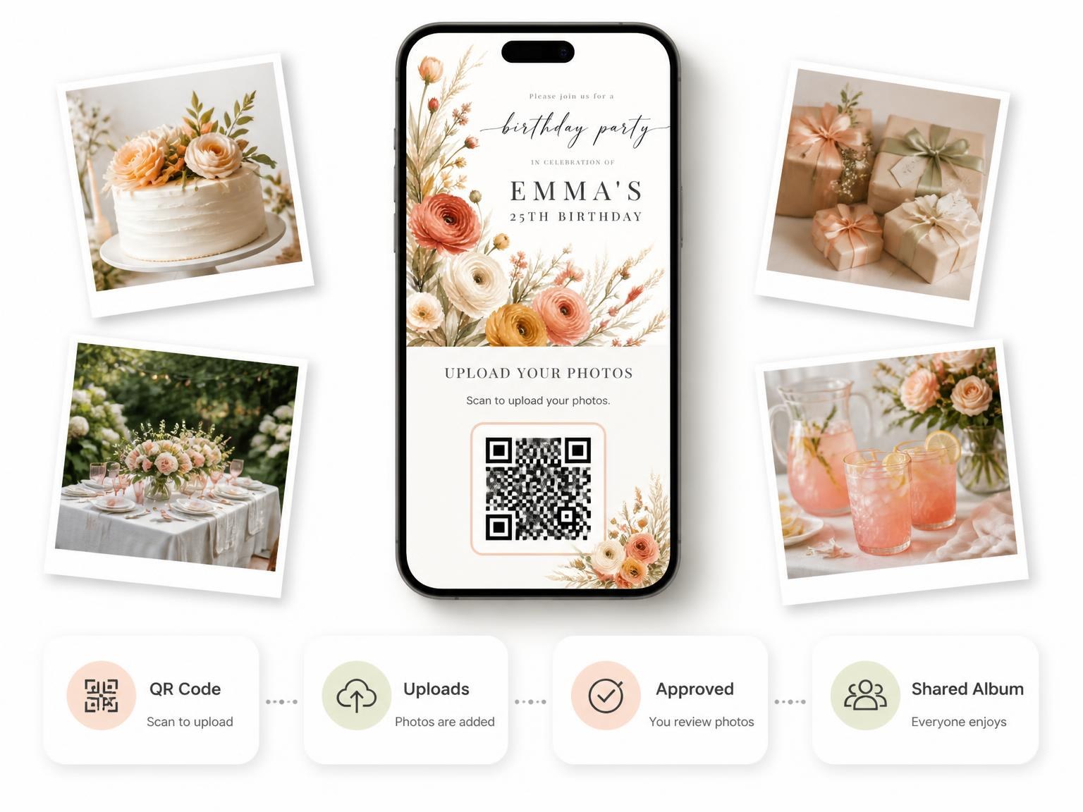 The shared photo gallery that comes with the Terracotta Floral 25th Birthday Invitation invitation