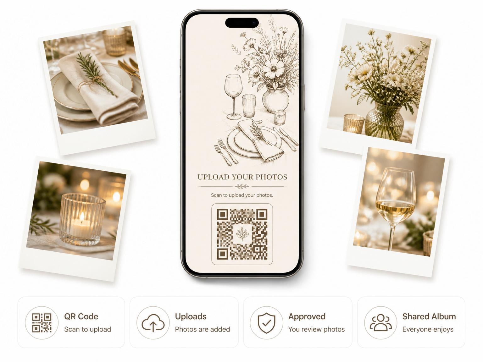 The shared photo gallery that comes with the Sepia Botanical Tabletop Birthday Invitation invitation