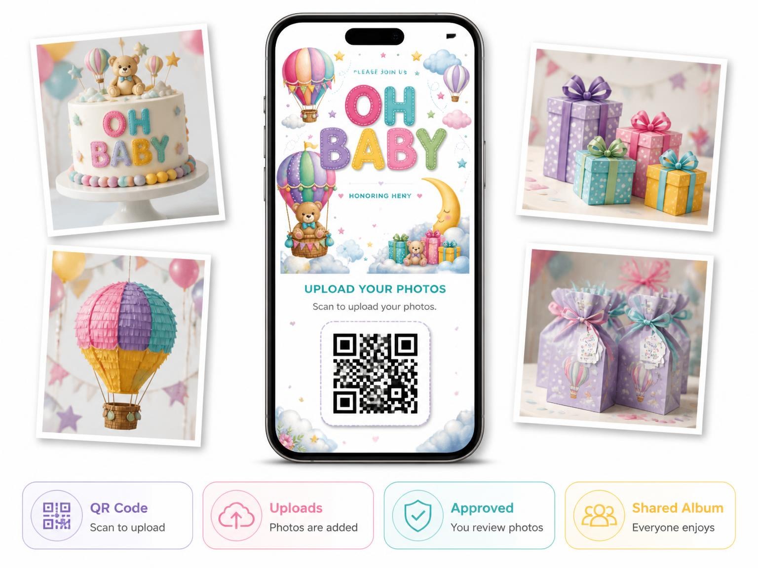 The shared photo gallery that comes with the Flower Bouquet Baby Shower Invitation invitation