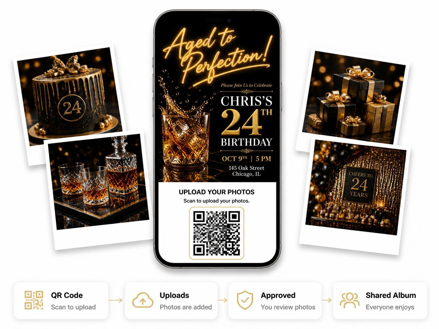 The shared photo gallery that comes with the Neon Sign 24th Birthday Invitation invitation