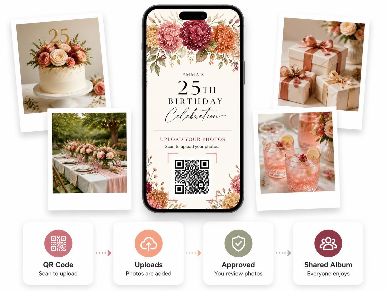 The shared photo gallery that comes with the Blooms Greenery Autumn 25th Birthday Invitation invitation