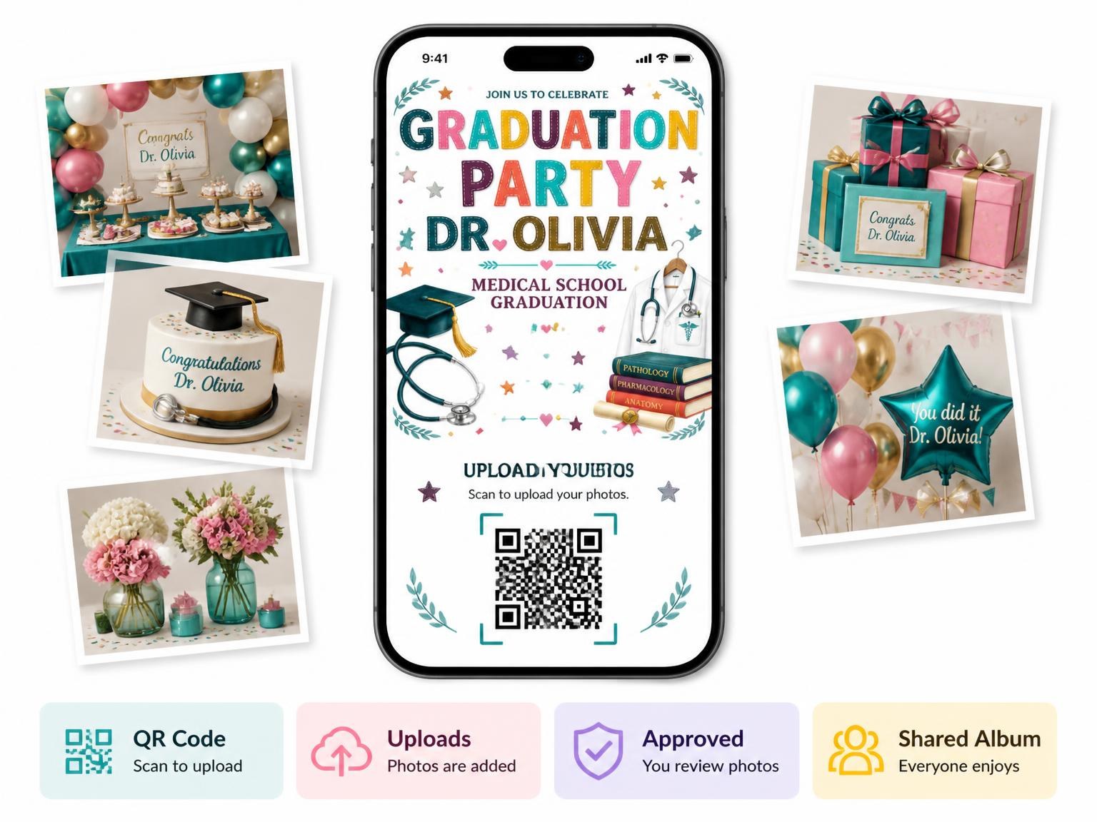 The shared photo gallery that comes with the Medical School Graduation Invitation invitation