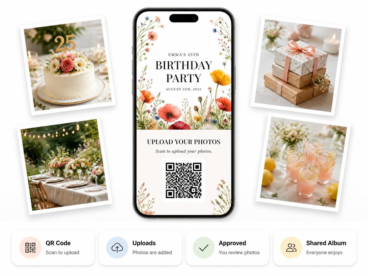 The shared photo gallery that comes with the Golden Poppy Meadow 25th Birthday Invitation invitation