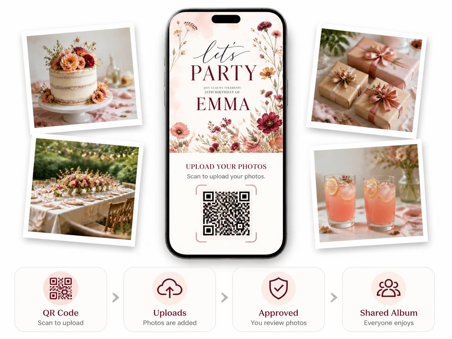 The shared photo gallery that comes with the Botanical Bouquet Autumn 25th Birthday Invitation invitation
