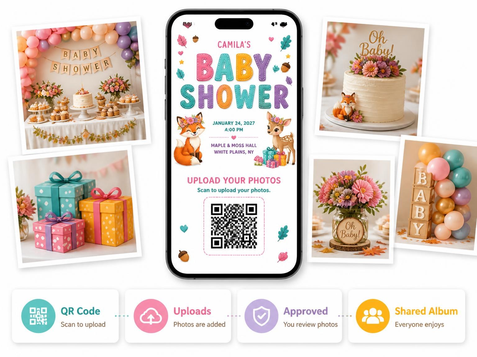 The shared photo gallery that comes with the Fox Baby Shower Invitation invitation
