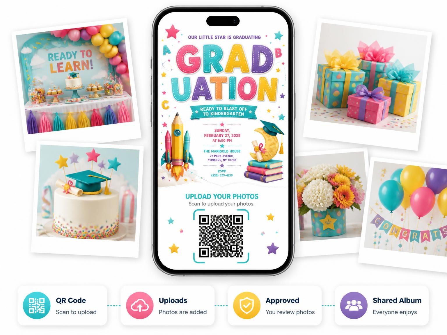 The shared photo gallery that comes with the Pencil Rocket Graduation Invitation invitation