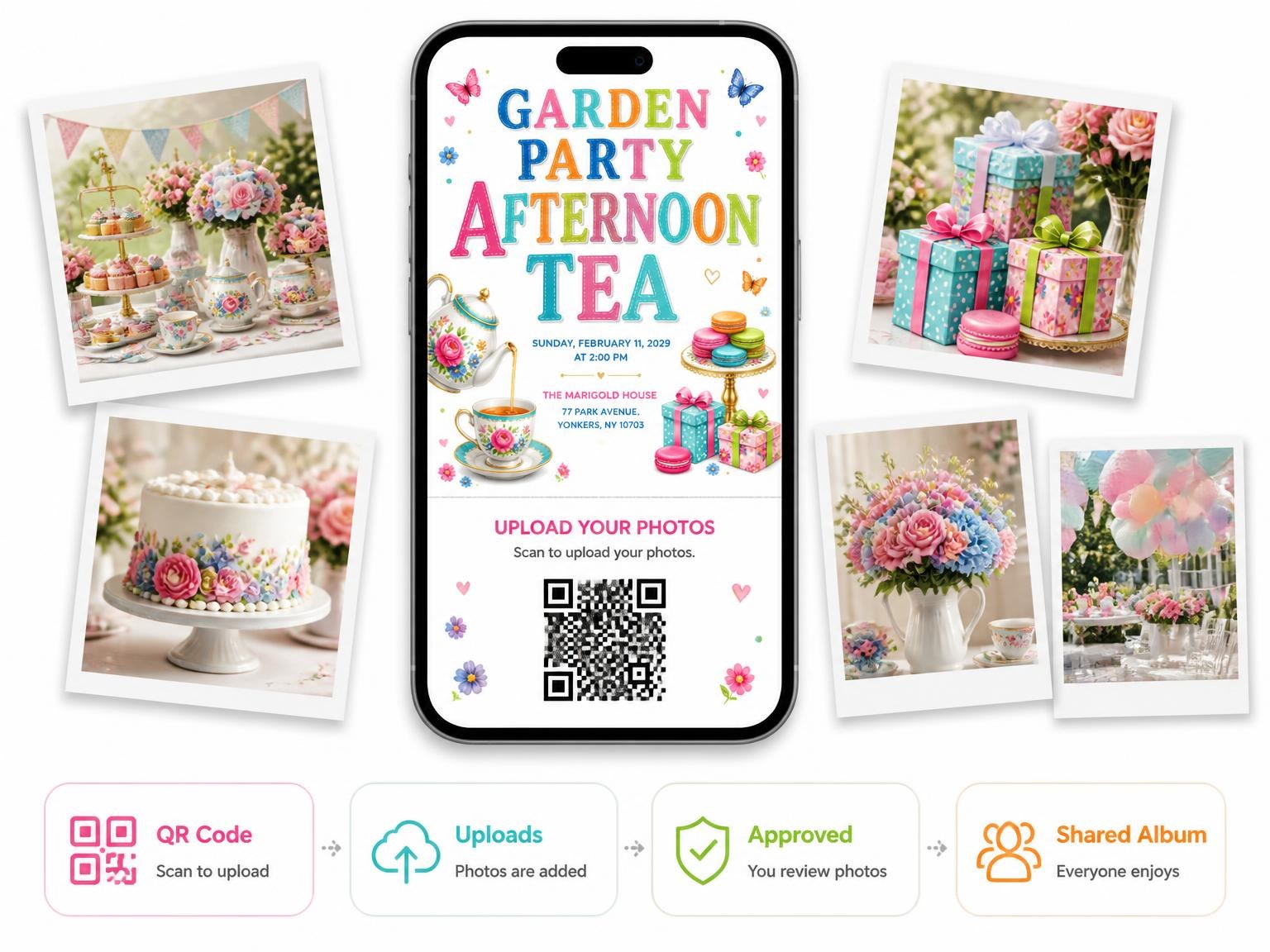 The shared photo gallery that comes with the Garden Party Afternoon Tea Invitation invitation