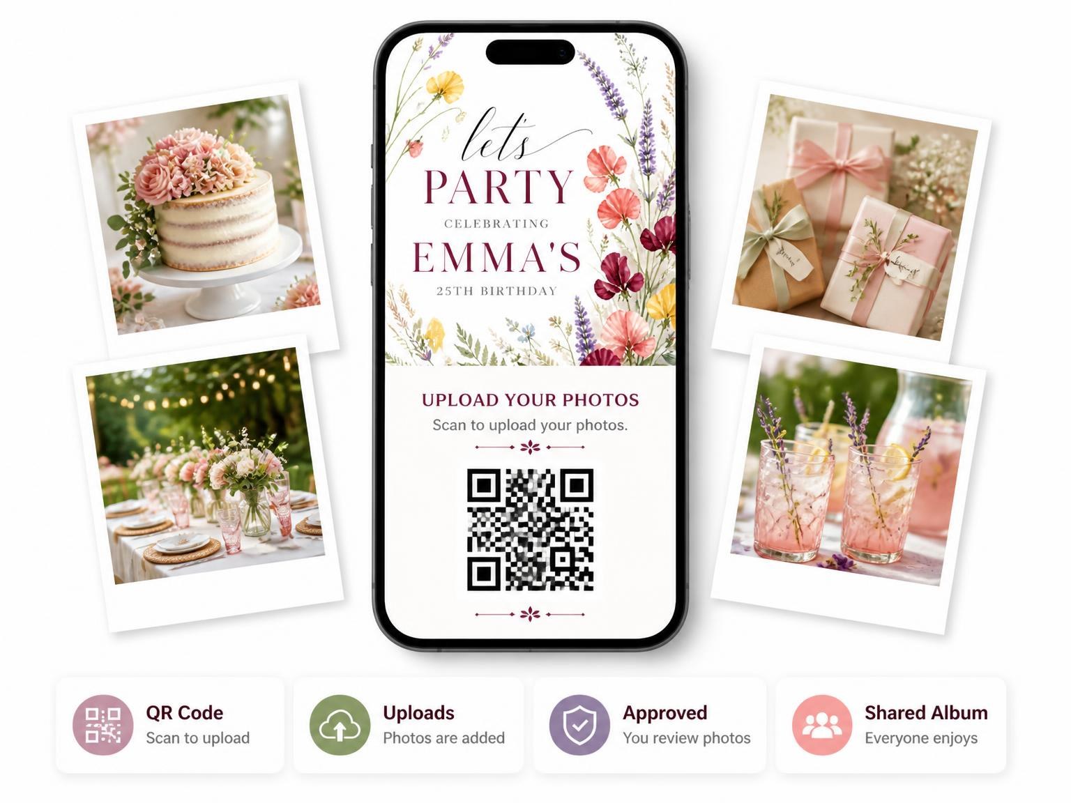 The shared photo gallery that comes with the Wildflower Stems Golden 25th Birthday Invitation invitation