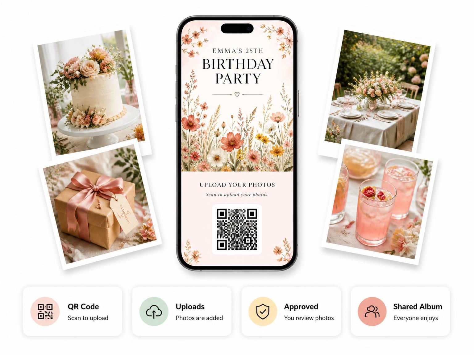The shared photo gallery that comes with the Wildflower Garden 25th Birthday Invitation invitation