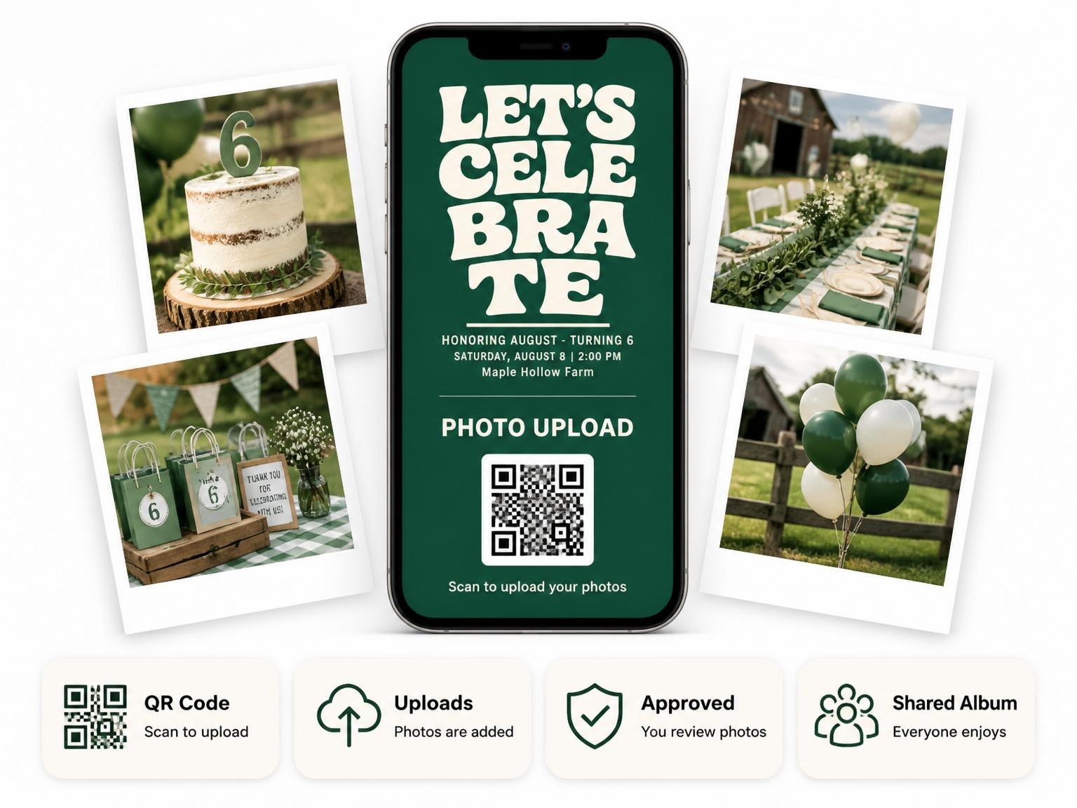 The shared photo gallery that comes with the Forest Green Retro Typography Invitation invitation