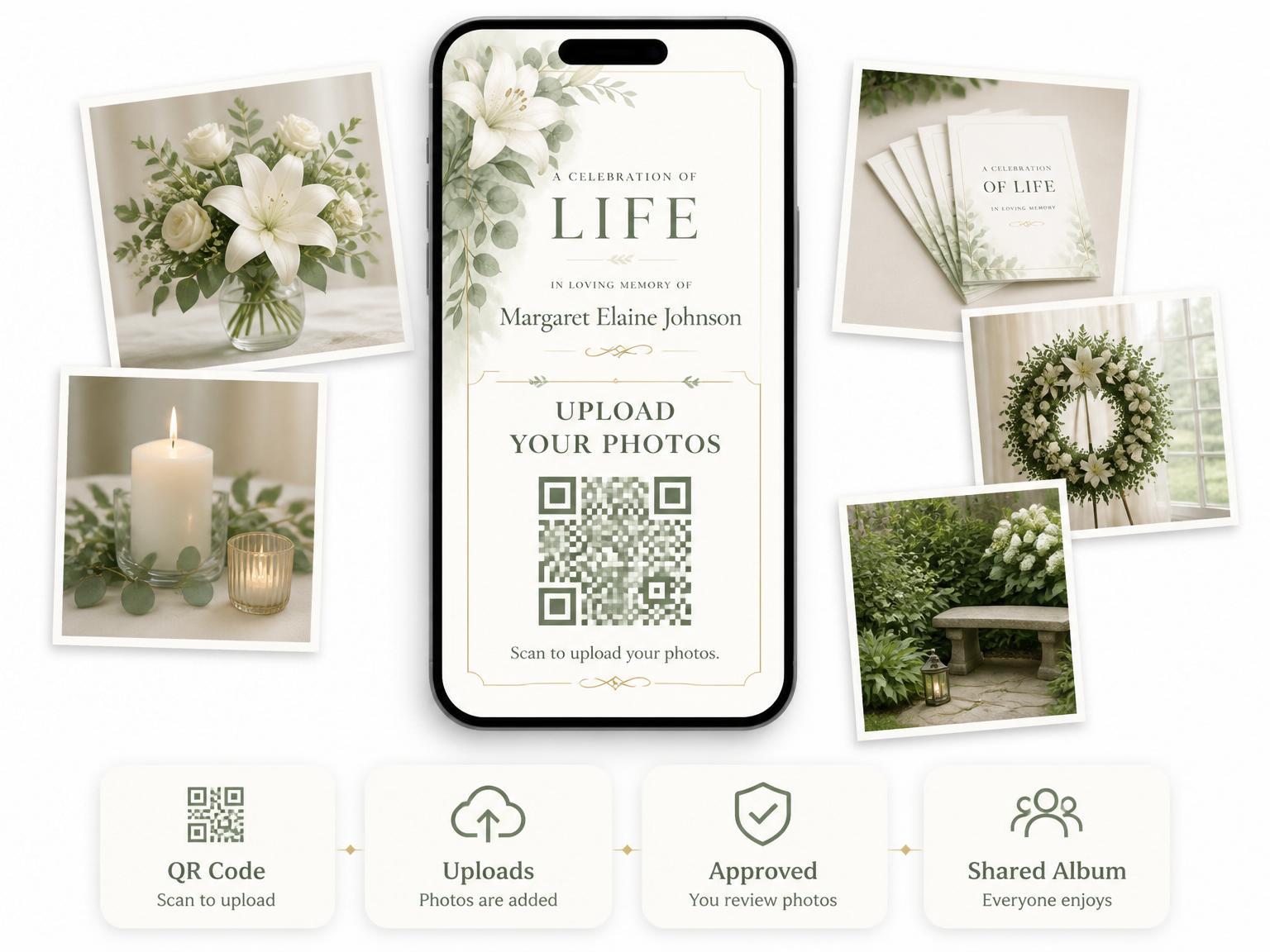 The shared photo gallery that comes with the Celebration of Life invitation