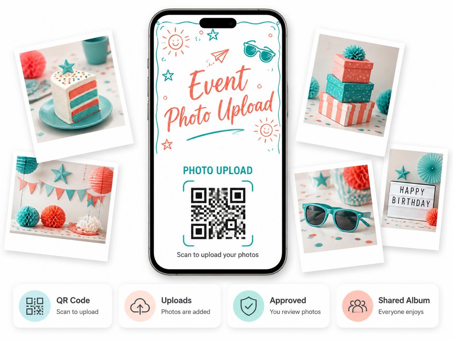 The shared photo gallery that comes with the Coral and Teal Doodle 12th Birthday invitation