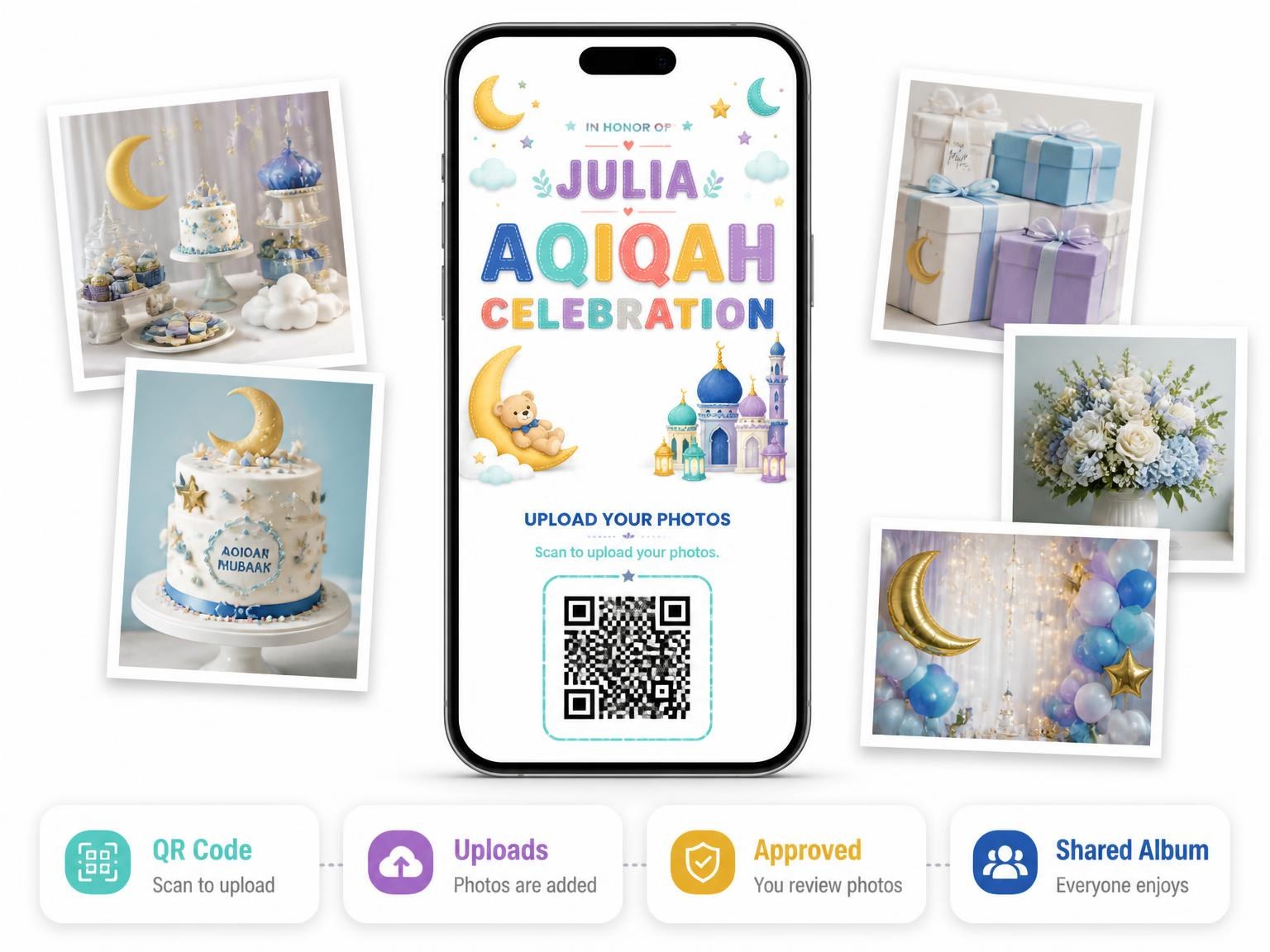 The shared photo gallery that comes with the Teddy Bear Aqiqah Invitation invitation