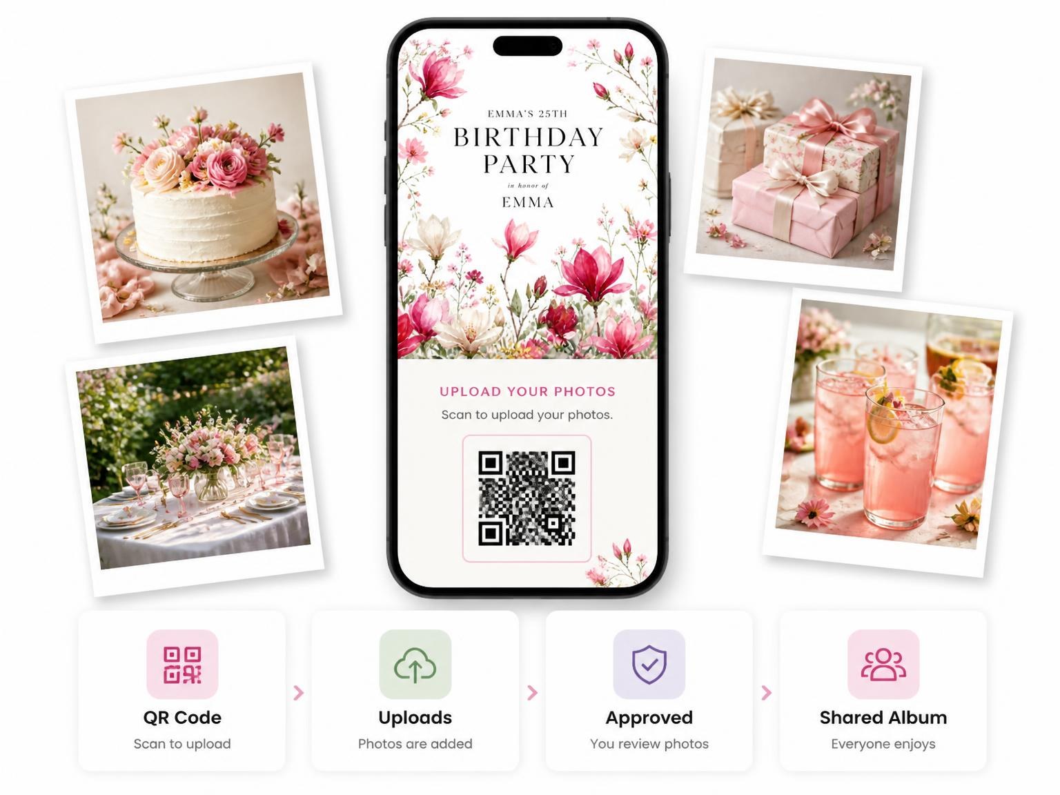 The shared photo gallery that comes with the Garden Meadow Scarlet 25th Birthday Invitation invitation