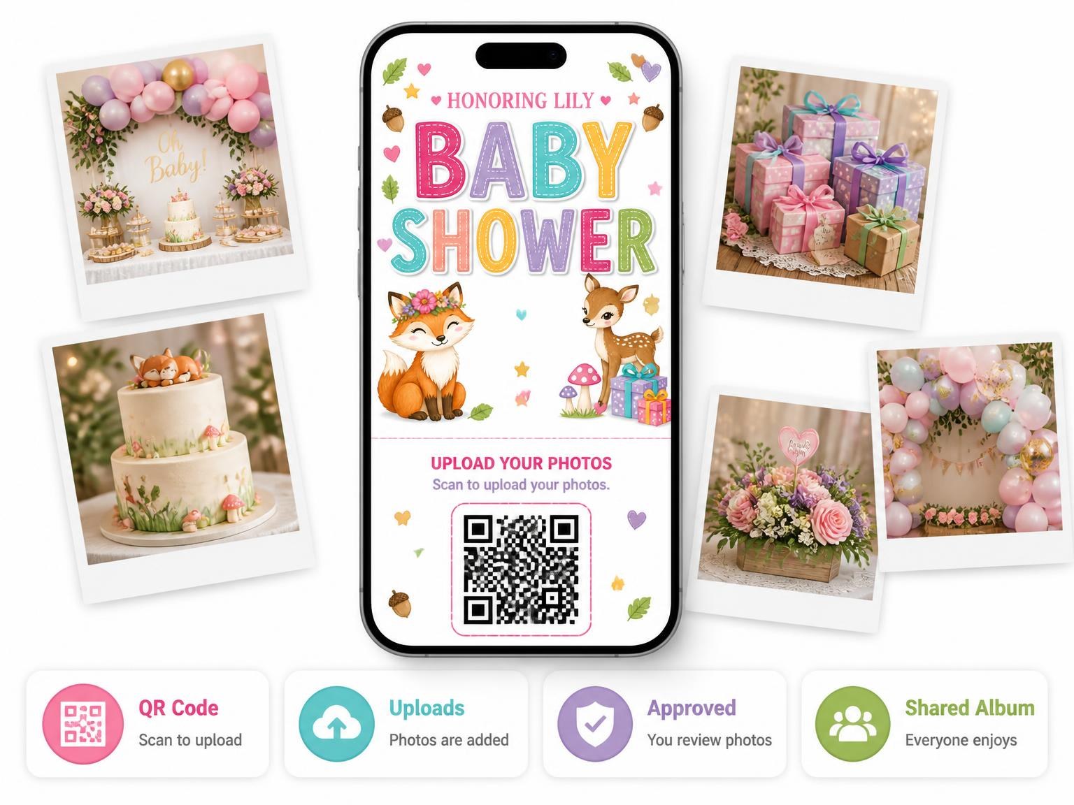 The shared photo gallery that comes with the Baby Deer Baby Shower Invitation invitation