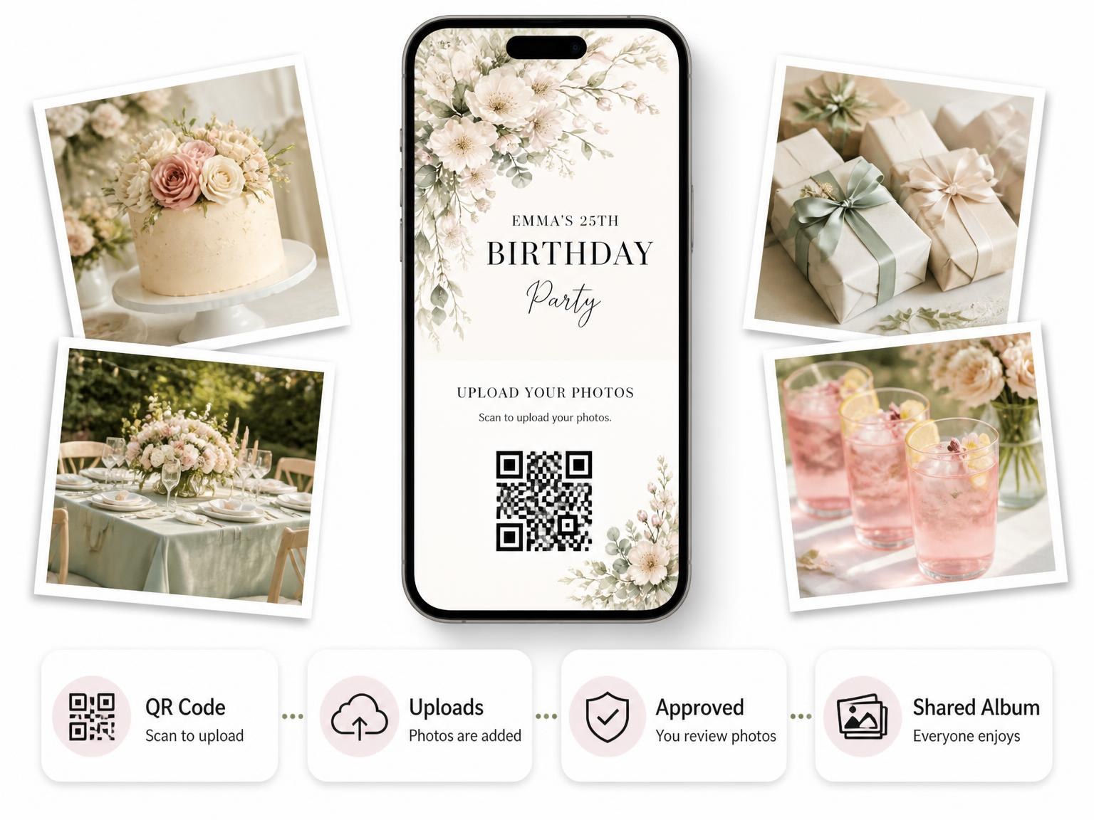 The shared photo gallery that comes with the Floral Garland Ivory 25th Birthday Invitation invitation