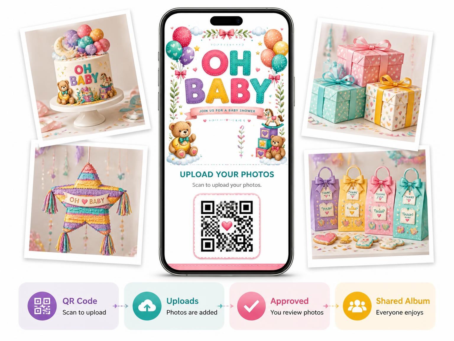 The shared photo gallery that comes with the Balloons Baby Shower Invitation invitation