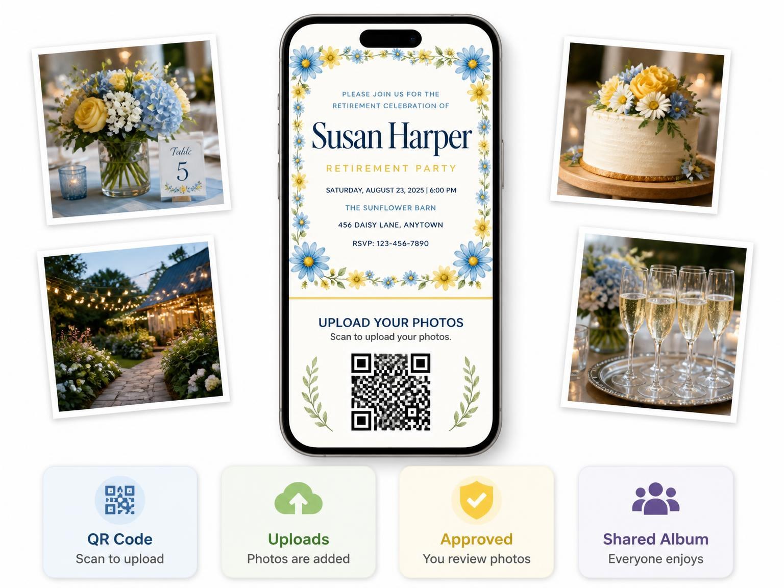 The shared photo gallery that comes with the Floral Retirement Party Invitation invitation