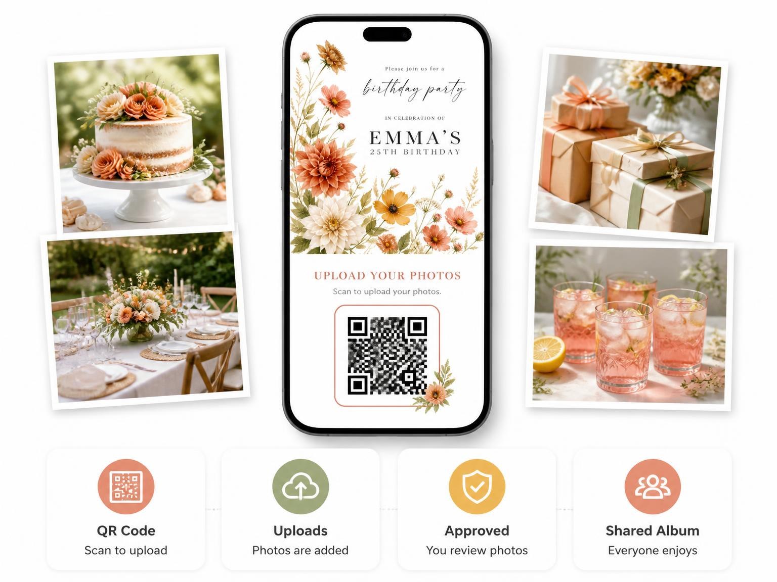 The shared photo gallery that comes with the Terracotta Botanical Garden 25th Birthday Invitation invitation
