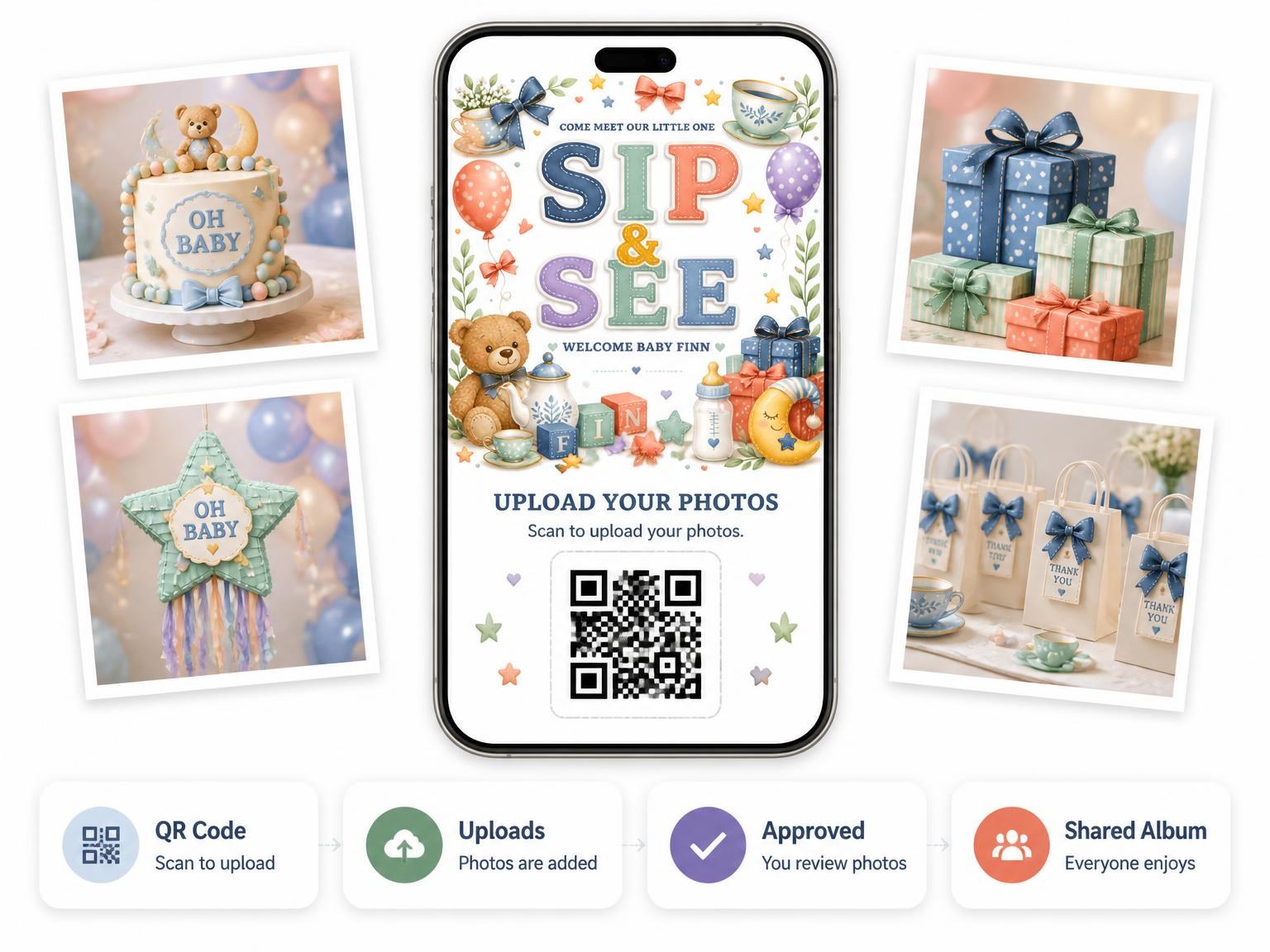 The shared photo gallery that comes with the Tea Set Sip and See Invitation invitation