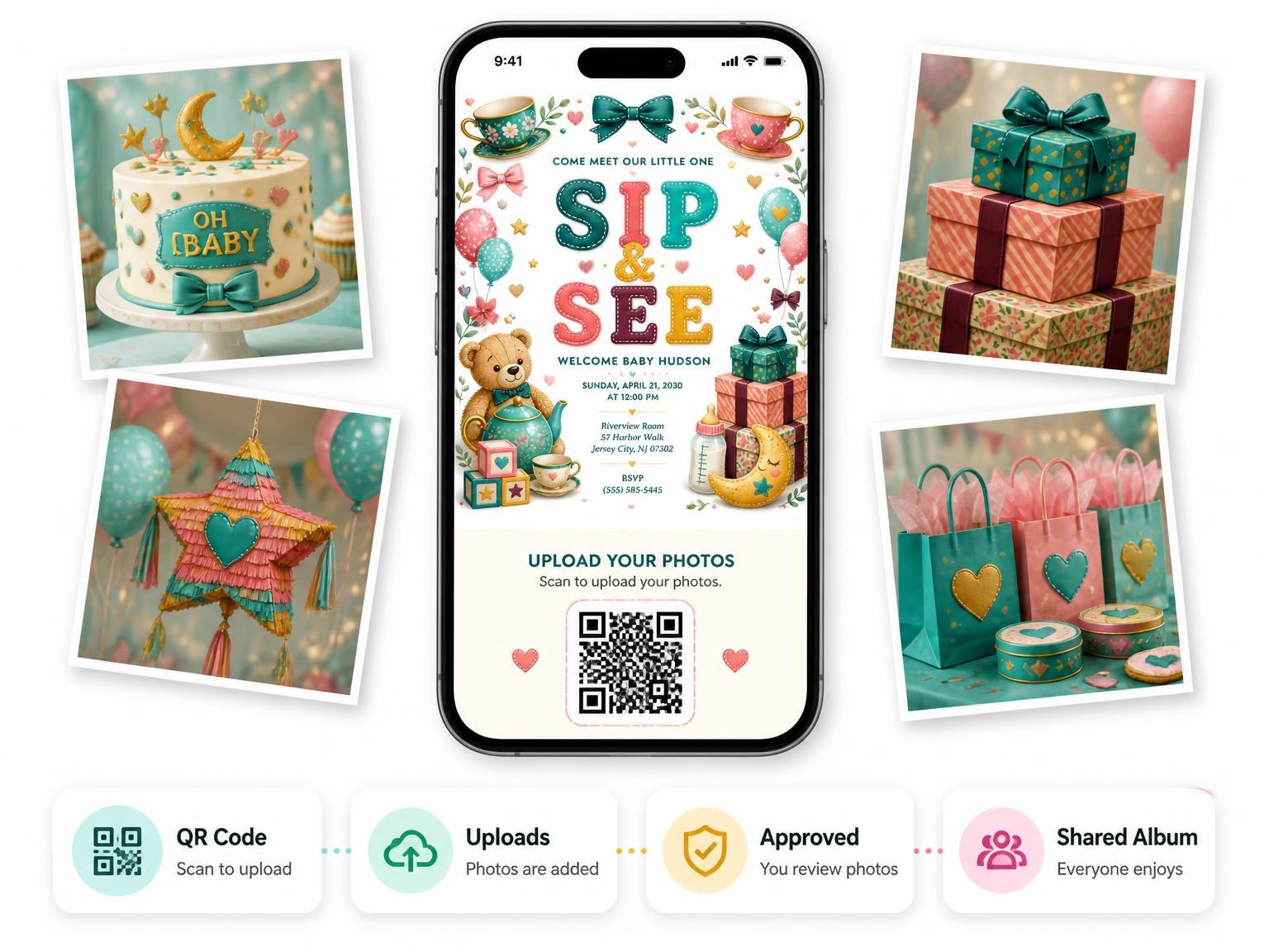 The shared photo gallery that comes with the Teacups Saucer Sip and See Invitation invitation