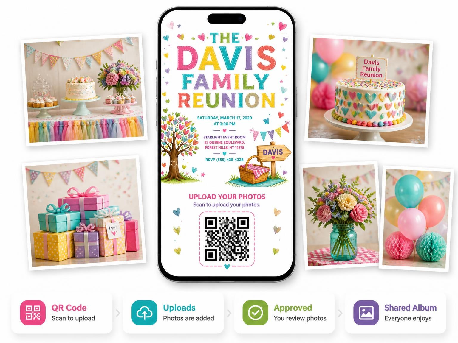 The shared photo gallery that comes with the Family Tree Reunion Invitation invitation