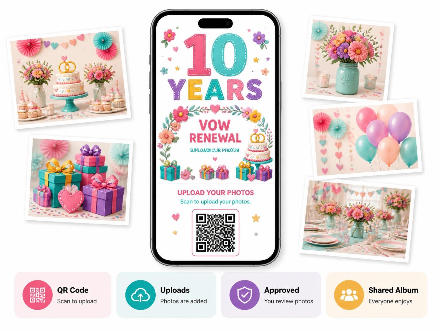The shared photo gallery that comes with the Tiered Cake Vow Renewal Invitation invitation