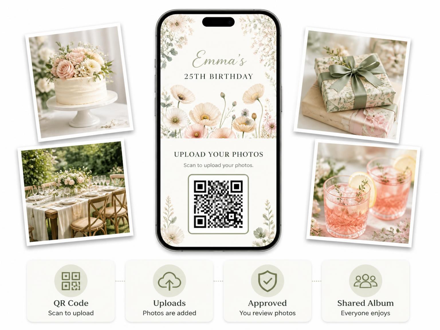 The shared photo gallery that comes with the Meadow Flowers Ivory 25th Birthday Invitation invitation