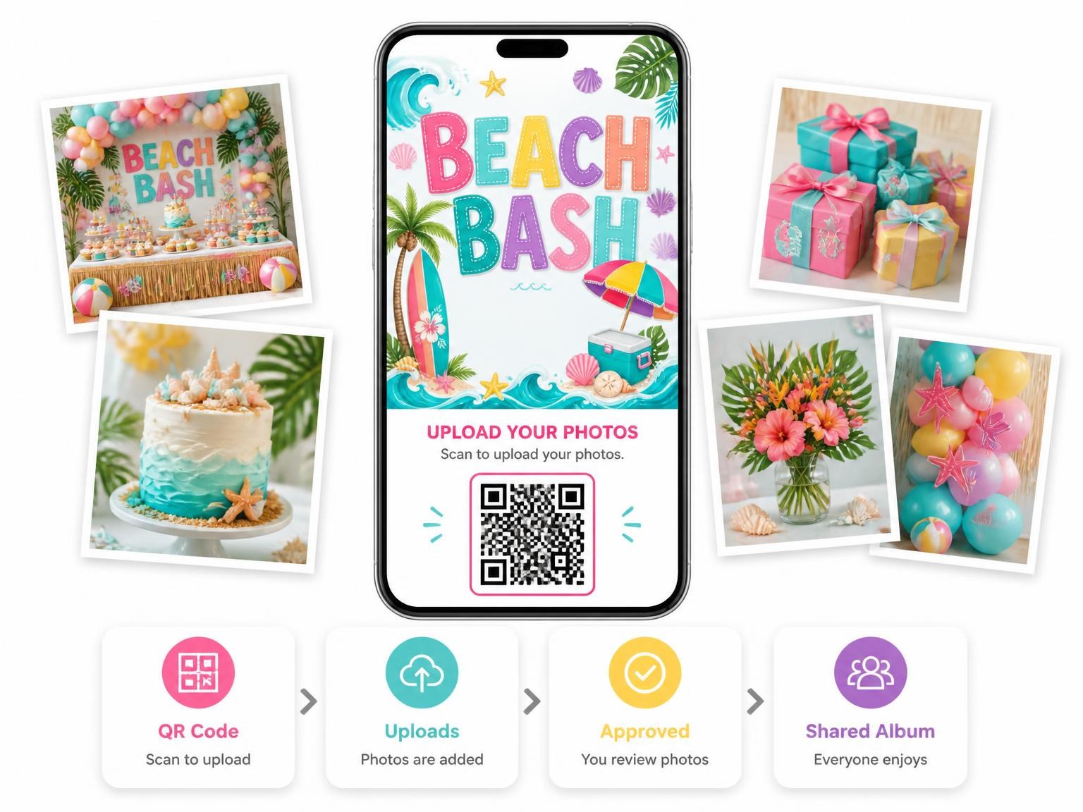 The shared photo gallery that comes with the Ocean Waves Beach Party Invitation invitation