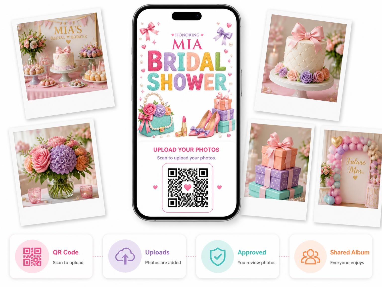 The shared photo gallery that comes with the Quilted Floral Bridal Shower Invitation invitation