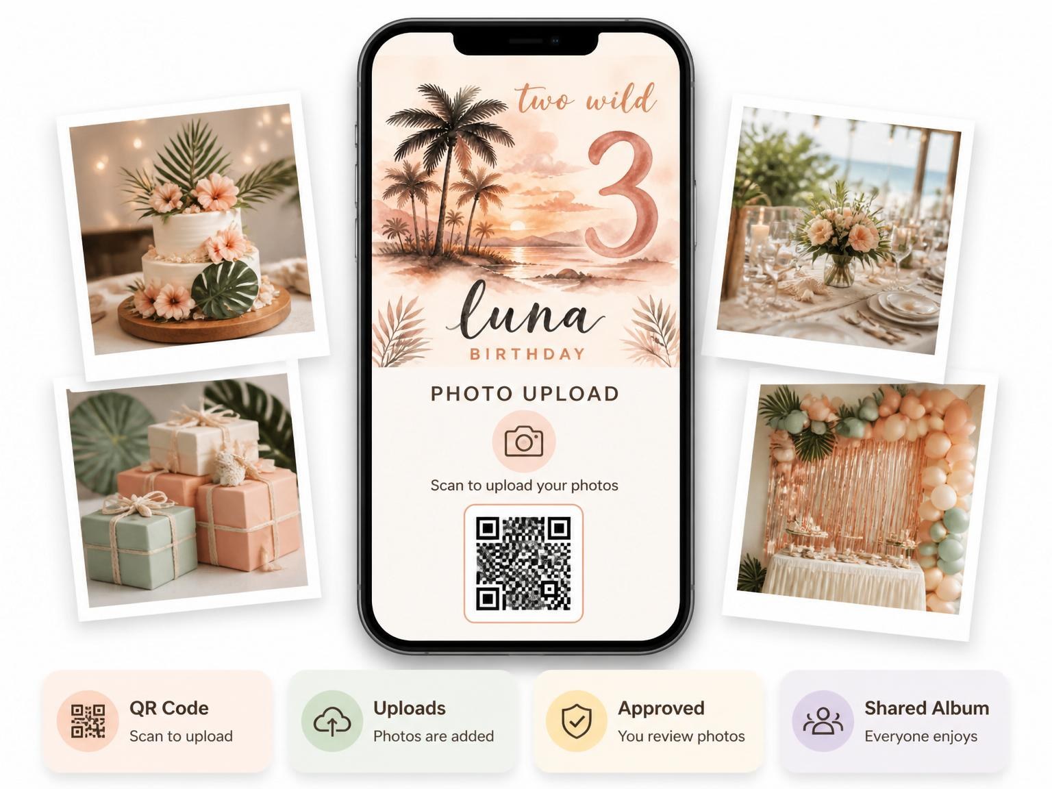 The shared photo gallery that comes with the Tropical 3rd Birthday Invitation invitation