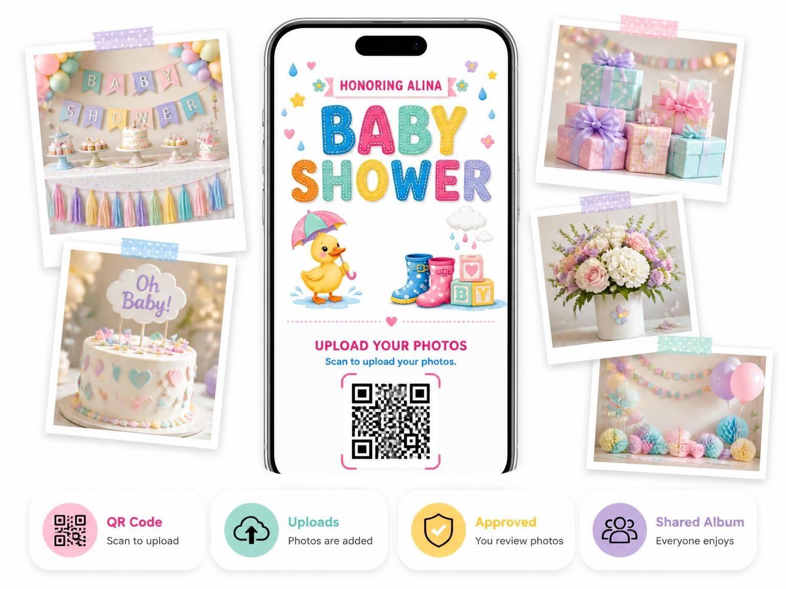 The shared photo gallery that comes with the Baby Duckling Baby Shower Invitation invitation