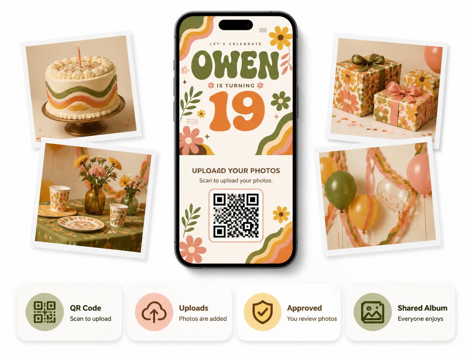 The shared photo gallery that comes with the Groovy Retro 19th Birthday Invitation invitation