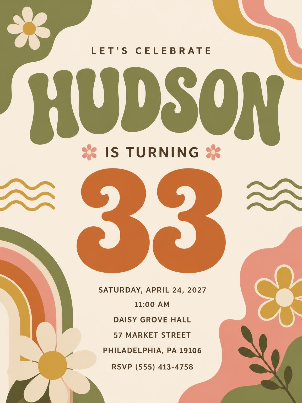 Groovy Retro 33rd Birthday Invitation