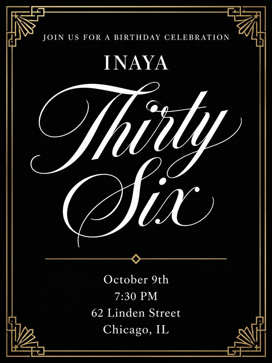 Art Deco 36th Birthday Invitation