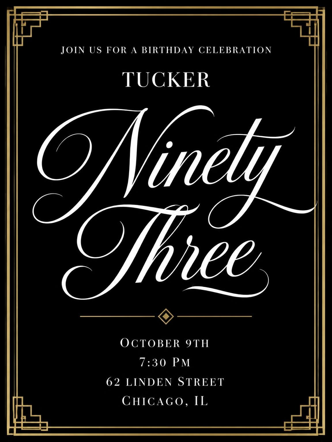 Art Deco 93rd Birthday Invitation