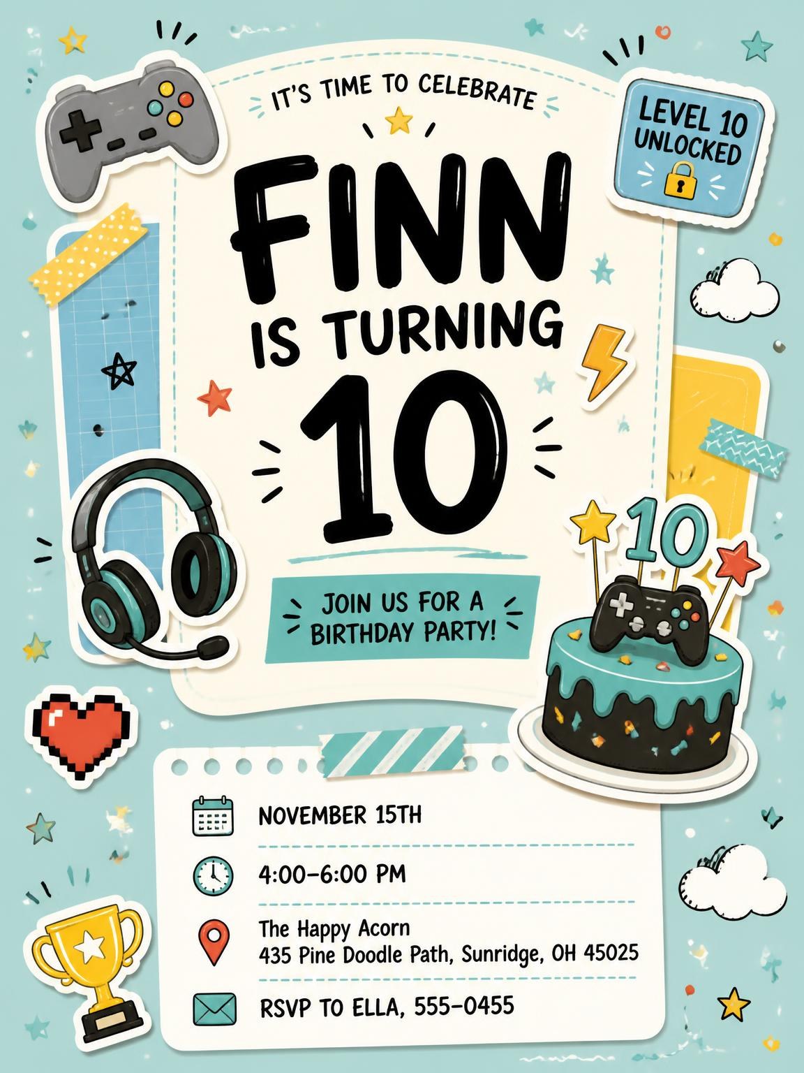 Video Game 10th Birthday Invitation